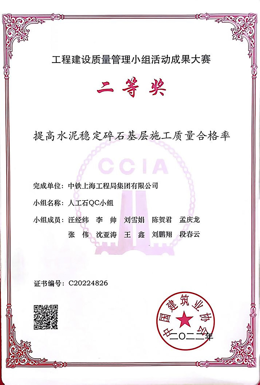 工程建设质量管理小级活动成果大赛二等奖